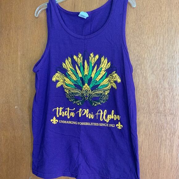 Theta Phi Alpha Purple Mardi Gras Tank Top Size Small EUC Sorority Shirt - Picture 1 of 2